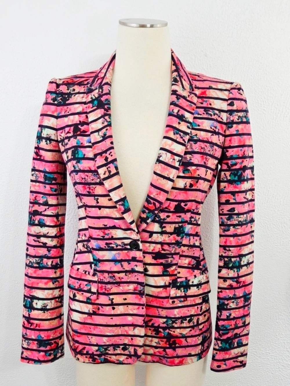 Banana Republic Pink Multi-Striped Floral Blazer